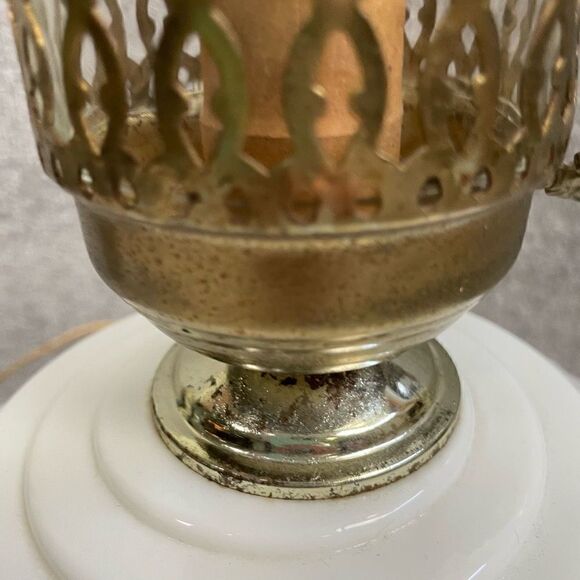 Antique Milk Glass Cherry Blossoms Floral Glass Oil Hurricane Lamp Hedco NY - Picture 6 of 10
